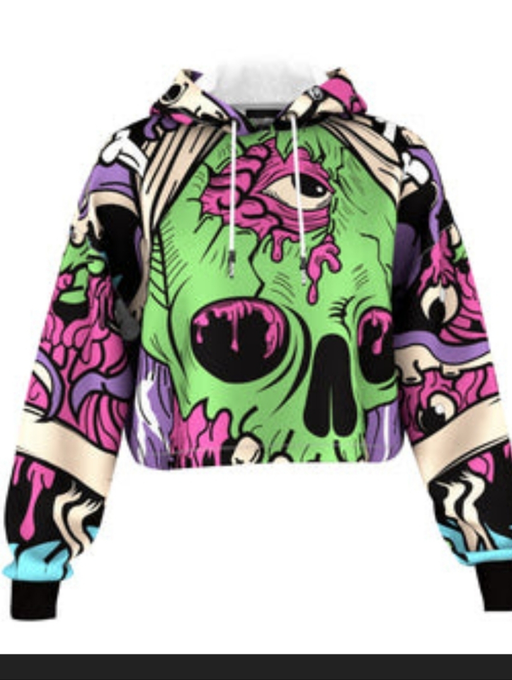 NWT Freshhoods Neon Zombie Slime Crop Hoodie Sz XL